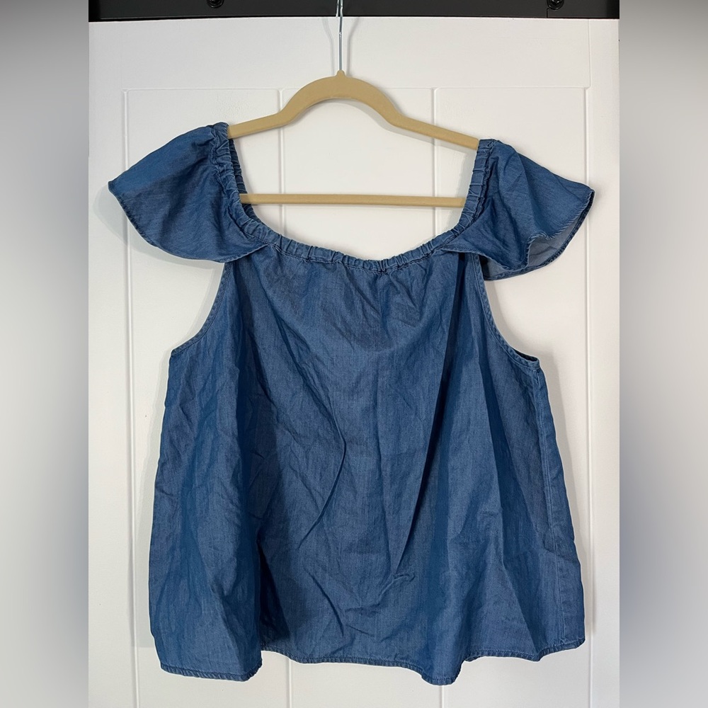 J. Crew Blue Flutter Sleeve Blouse